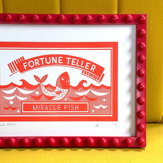 Miracle Fish Riso Print: Retro Fortune Teller Kitsch Art (A4)