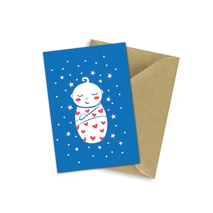 Carte de naissance pour fille ou garçon / Bébé emmailloté / Nouveau-né endormi / Carte de baby shower / Bébé garçon, bébé fille / Carte de naissance / Nouveauté