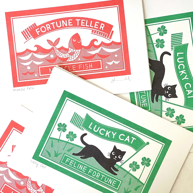 Miracle Fish Riso Print: Retro Fortune Teller Kitsch Art (A4) image 6