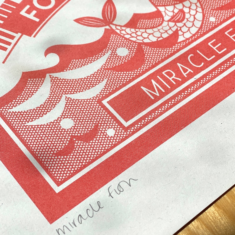 Miracle Fish Riso Print: Retro Fortune Teller Kitsch Art (A4) image 9