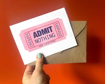 Admit Nothing Riso Print Card: Retro Greetings with Kraft Envelope