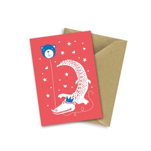Biglietto di auguri con palloncino a forma di orso coccodrillo / biglietto di compleanno / ragazzo / ragazza / amico / fidanzato / fidanzata / bambino / neonato / bambino piccolo / vuoto all'interno