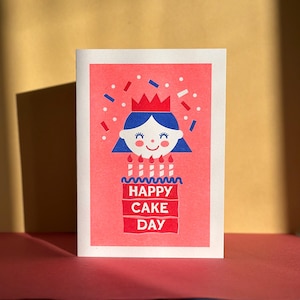 Carte imprimée Riso Birthday Girl Cake Day / Art vintage / Risoprint / Risographie / Carte vierge / Enveloppe Kraft / Carte de voeux rétro / Vintage