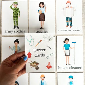 Tarjetas de reconocimiento de profesiones, impresiones de acuarela para niños pequeños, tarjetas didácticas, juguetes educativos inspirados en Montessori e impresiones para niños.