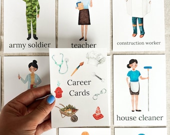 Cartões de Carreira para Reconhecimento de Ocupação, Impressões em Aquarela para Crianças Pequenas, Flashcards, Brinquedos e Impressões Educacionais Inspirados em Montessori para Crianças