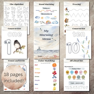 PreK & Kindergarten Morning Menu Nature Inspired Homeschool Morning Basket Activities Quiet Morning Activities for Toddlers Bundle Printable