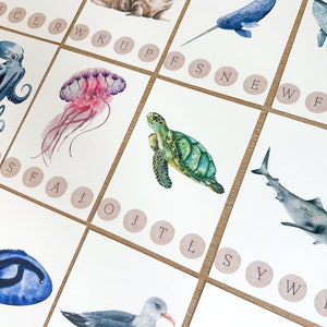 Tarjetas de clip de letras oceánicas Alfabeto inglés Tarjetas didácticas oceánicas Actividades primarias Fonética Montessori Actividad de educación en el hogar para jardín de infantes