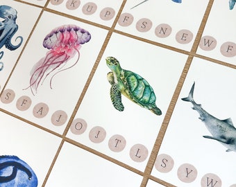Ocean Letter Clip Cards English Alphabet Ocean Flashcards Elementary Activities Montessori phonics Homeschool Activity for Kindergarten