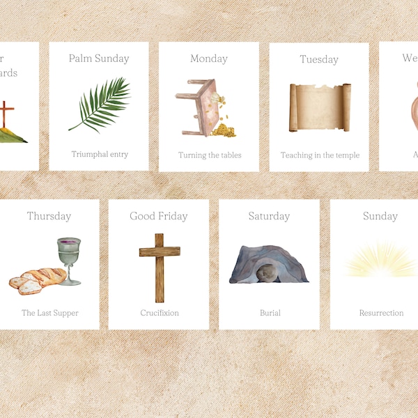 Easter Story Cards  Christian Easter Flashcards Easter Basket Stuffers Easter Prints Decor Easter Story Holy Week Easter Education Cards