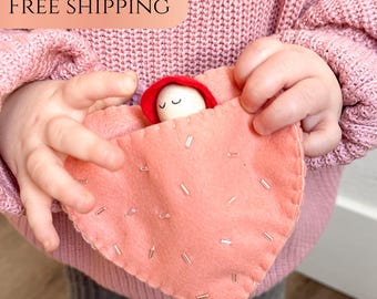 Heart Shaped Pocket Pal Waldorf Toys Montessori Toys Quiet Time Play Waldorf Inspired Gifts for Toddlers Screen Free Gift Idea for Kids