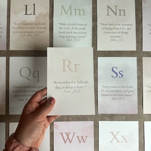 Schrift Alphabet Karten Bibel Vers ABC Karten Schrift Auswendiglernen Homeschool Curriculum Sonntagsschule Ideen Klassenzimmer Dekor