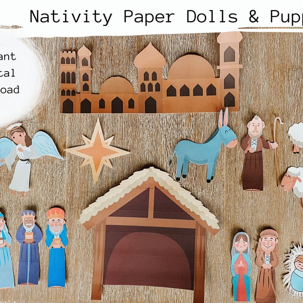 Nativité Poupées en papier Spectacle de marionnettes Nativité Noël Avent Ecole à la maison activité chrétienne pour enfants Nativité activité pour Noël