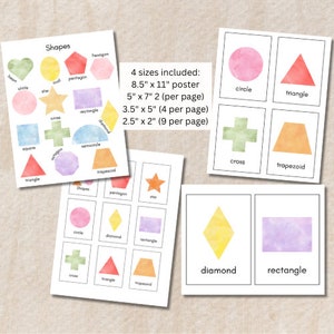 Carte per acquerello per forme di apprendimento Forme di colore arcobaleno minimalista Flashcards Schede Flash di forma moderna Stampabili per la scuola domestica Regalo per bambini