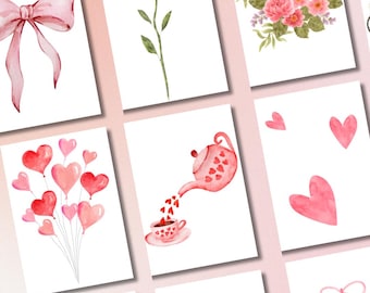 Cartões de Dia dos Namorados Cartões de felicitações Love You Cartões de notas em branco Laço rosa Minimalista Dia dos Namorados Papelaria Arte para impressão Cartões de notas Frete grátis