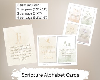 Scripture Alphabet Cards Bible Verse ABC Cards Scripture Memorization Cards Homeschool Curriculum Sunday School Ideas Gift for Baptism