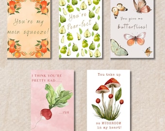 Cartões de felicitações Love Pun, cartões de amor, cartões de trocadilhos da natureza, cartões de nota em branco, cartão da natureza feito à mão, vários designs, pacote de papelaria para casais