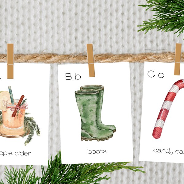 Winter ABC Cards Christmas Printable Homeschool Curriculum Preschool Nursery Wall Art Alphabet Christmas ABC Cards Christmas Gift for kids