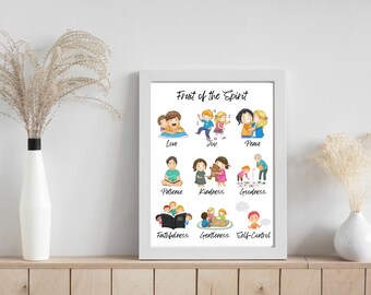 Póster del Fruto del Espíritu, decoración para el hogar y el aula, impresiones para rincones tranquilos, pósteres cristianos para niños, arte mural cristiano para niños.