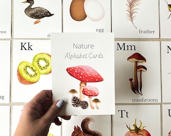 Nature Alphabet Flash Cards Farm Alphabet ABC Flashcards Watercolor Alphabet Nature Flash Cards Nature Study Homeschool Montessori Learning