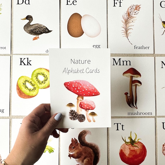 Nature Alphabet Flash Cards Farm Alphabet ABC Flashcards Watercolor Alphabet Nature Flash Cards Nature Study Homeschool Montessori Learning