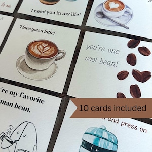 Notas de tarjetas de café para amigos Juegos de palabras sobre café Relleno de cesta de regalo con tarjetas de café Regalos con temática de café para parejas Notas para loncheras con café con juegos de palabras