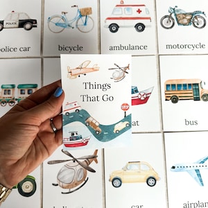 Tarjetas de reconocimiento de vehículos, impresiones de acuarela para actividades infantiles, impresiones educativas inspiradas en Montessori para niños