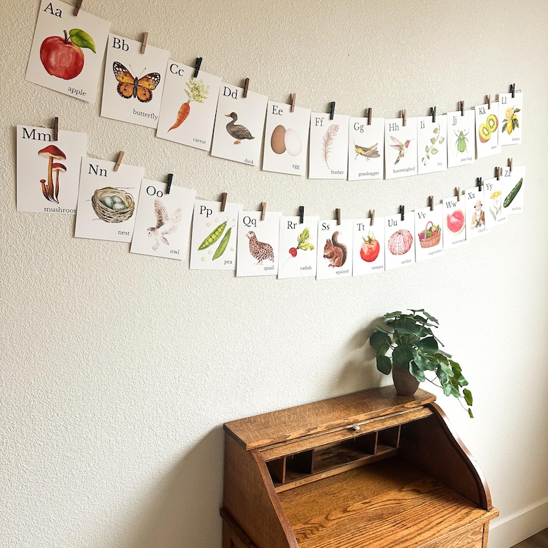 Nature Alphabet Flash Cards Farm Alphabet ABC Flashcards Watercolor Alphabet Nature Flash Cards Nature Study Homeschool Montessori Learning image 15