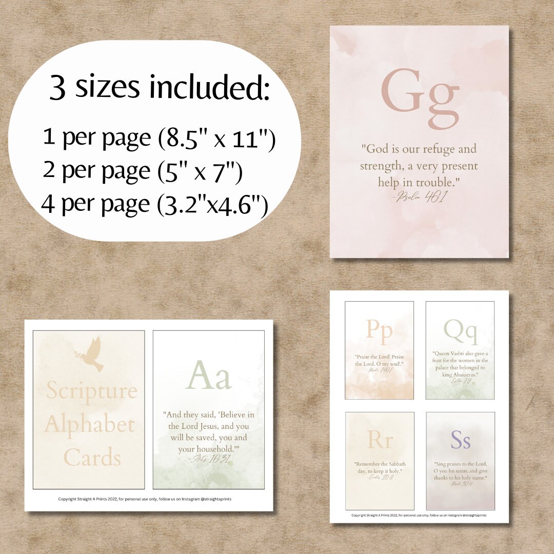 Scripture Alphabet Cards Bible Verse ABC Cards Scripture Memorization ...