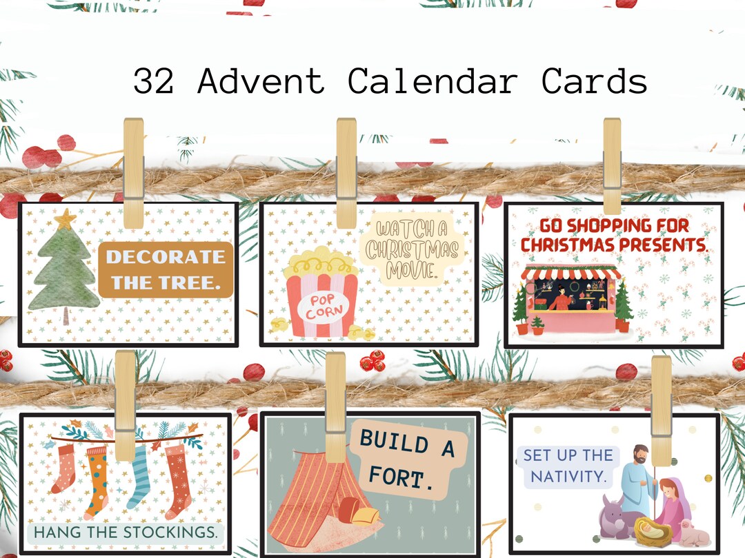 Advent Calendar Cards Printable / Christmas Advent Calendar for Kids