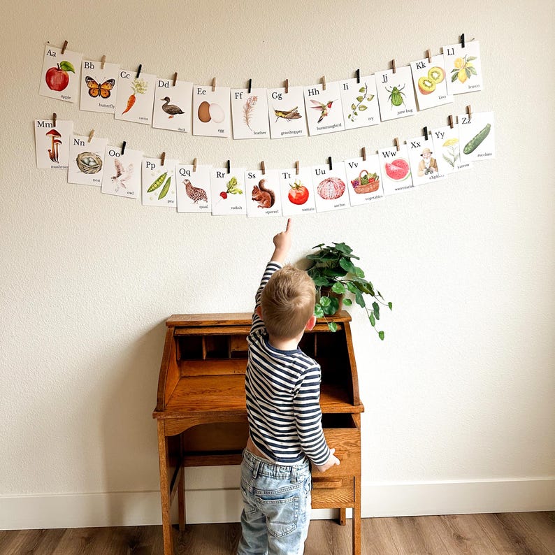 Nature Alphabet Flash Cards Farm Alphabet ABC Flashcards Watercolor Alphabet Nature Flash Cards Nature Study Homeschool Montessori Learning image 2