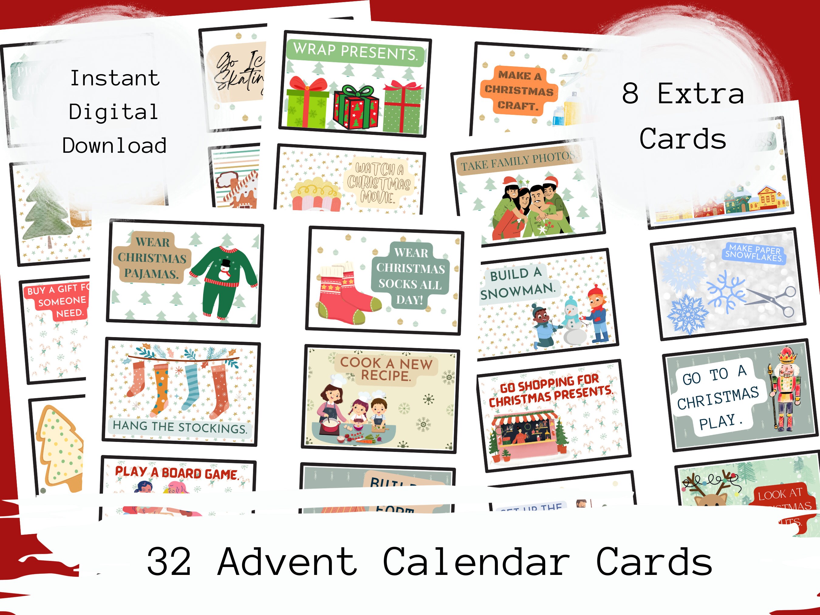 Advent Calendar Cards Printable / Christmas Advent Calendar for Kids