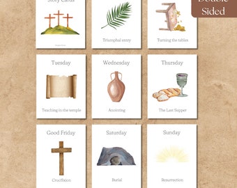 Easter Story Cards  Christian Easter Flashcards Easter Basket Stuffers Easter Prints Decor Easter Story Holy Week Easter Education Cards