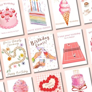 Girly-verjaardagskaarten Meisjesmeisje gelukkige verjaardagswenskaarten Blanco notitiekaarten voor de meisjes Stationaire set afdrukbare kunst-notitiekaarten