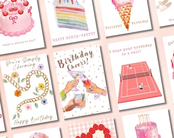 Cartões de aniversário femininos Cartões de felicitações de feliz aniversário para meninas Cartões de notas em branco para meninas Conjunto de papelaria Cartões de notas de arte para impressão