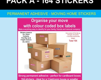 Organise Your House Move Colour Coded Box Labels/Stickers 164 ...