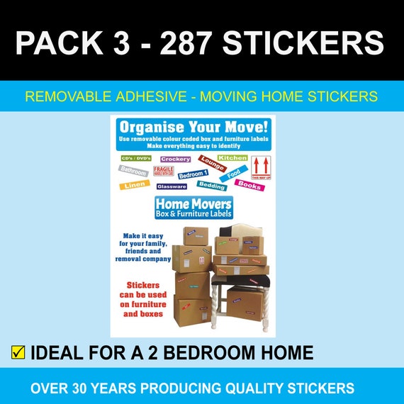 Organise Your House Move Colour Coded Box Labels/Stickers 164 ...