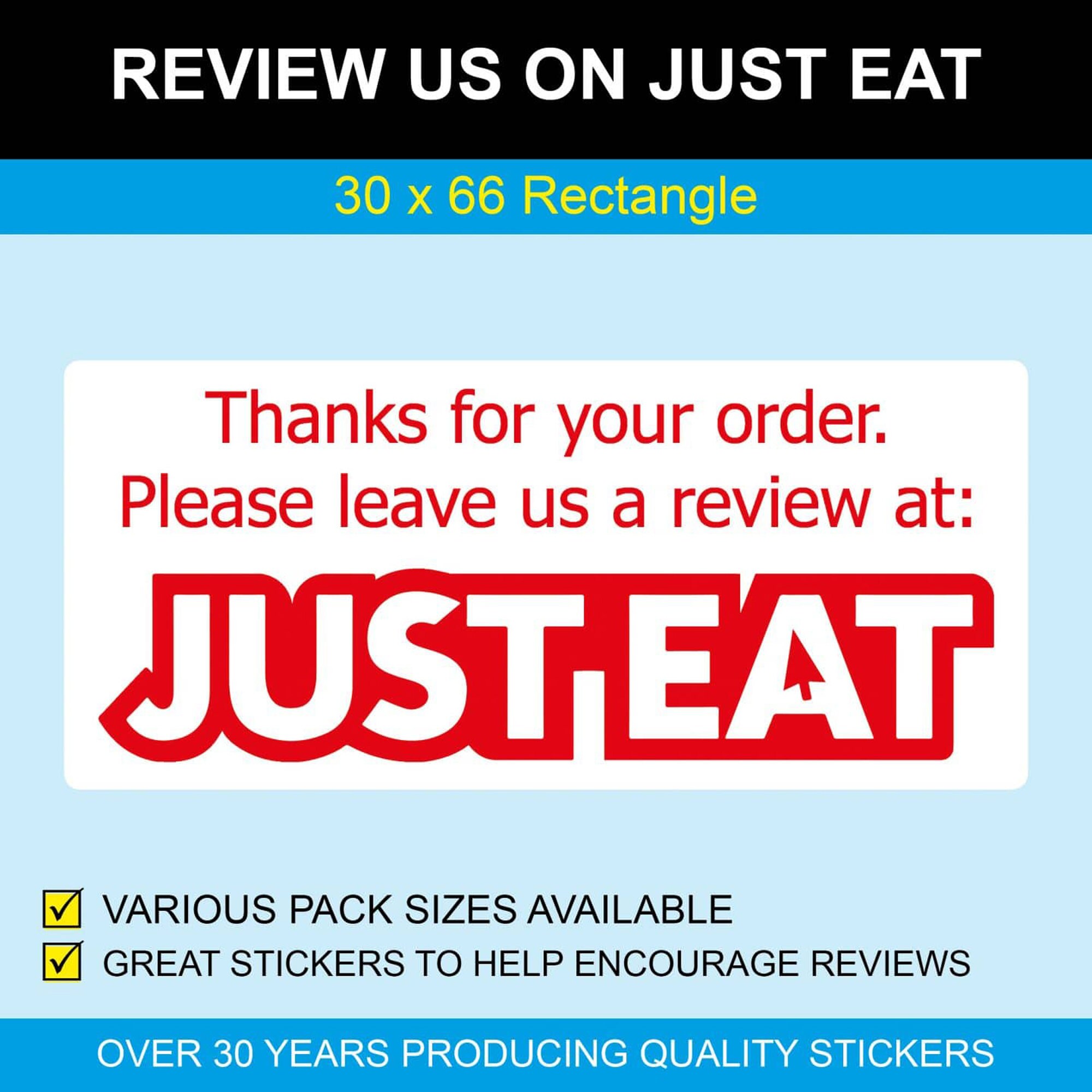 Just Eat Reviews Review Us On Just Eat – 30 X 66mm Stickers