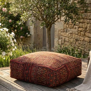 Housse de pouf marocain vintage XL 60 x 60 x 20 cm – Tapis en laine nouée à la main