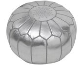 Moroccan Pouffe Pouf Ottoman Footstool in Metallic Silver Grey Faux Leather Cover Only Handmade in Morocco