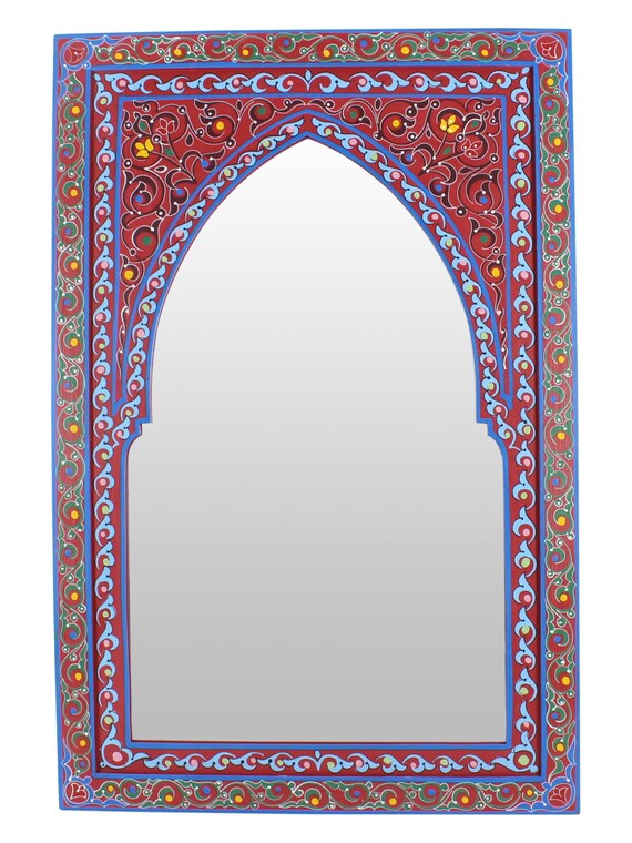 Moroccan Arched Mirror Burdy Blue Frame In Wood Handmade Hand Painted Large 90x60cm 35 4 X 23 6 Zm9