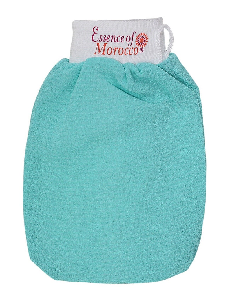 Moroccan Exfoliating Kessa Glove Blue Hammam Scrub Mitt Made in Morocco Premium Quality Helps Cleanse Skin Remove Fake Tan and Ingrown Hair image 1