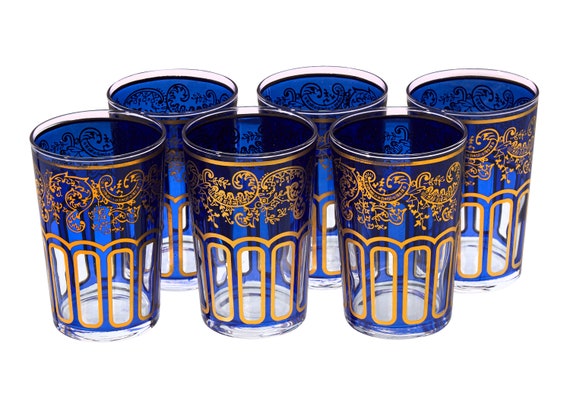 madre Desenmarañar Seguro Vasos de té marroquíes Azul y oro Hermoso diseño clásico - Etsy España