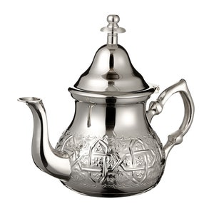 Moroccan Silver Teapot Medium Traditional with Integrated Filter and Handle Cover Engraved Capacity: 500ml Handmade in Fez Morocco