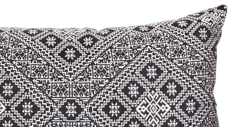 31.5/'/' x 15.75/'/' Moroccan Cushion Pillow Cover Black Handmade Double Sided Rectangular Authentic Fez Embroidered Brocade L 80cm x 40cm