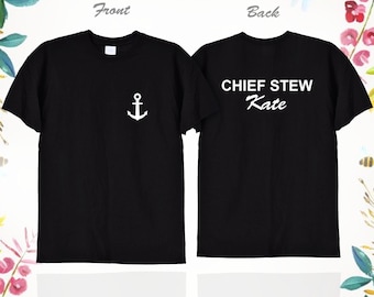Personalised Yachting Group T Shirts, Funny Below Deck Themed Party Top With Customised Name On Back, Sailing Sailor Yacht Crew Theme, 551