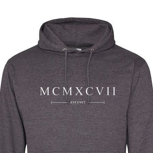 Moletom com capuz de algarismos romanos de 1997, legal aniversário masculino ou feminino 25º 26º 27º meados dos anos 20, ideia com capuz, moletom original, 502
