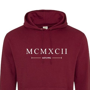 Moletom com capuz de numerais romanos de 1992, aniversário legal masculino ou feminino 30º 31º 32º trinta anos trinta ideia com capuz, moletom original jumper, 499