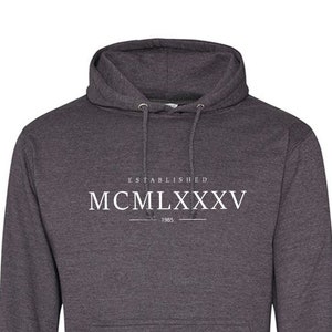 Estabelecido em 1985 Moletom com capuz - Pulôver de algodão macio com algarismos romanos para aniversário - Presente de Natal - Camiseta Presente para pai, filho, tio - 894