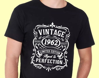 Vintage 1962 Swirly Birthday Present T Shirt, Funny Bday Gifts for Men or Women, Mum, Dad, Grandad Aged To Perfection, 60th, 61st, 62nd, 614
