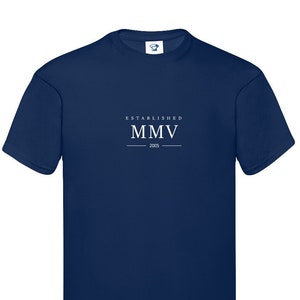 Camiseta estabelecida em 2005 - Camiseta ou moletom de algodão macio com algarismos romanos - Presentes de aniversário, Dia dos Namorados, Presente de Natal - Namorado, Filho, 914